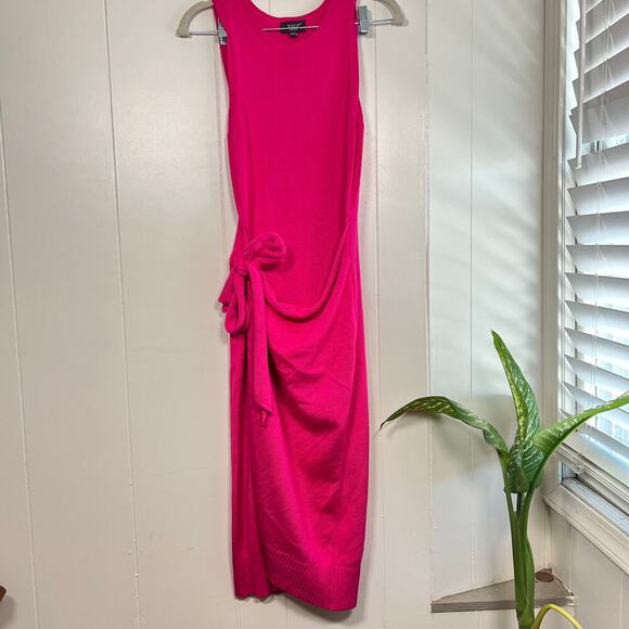 VICI - Orla Pink Fuchsia Knit Tie Wrap Sleeveless Midi Dress - Picture 2 of 11